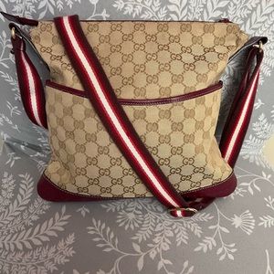 Authentic Gucci GG Crossbody Bag in Canvas and Perforated Leather Trim